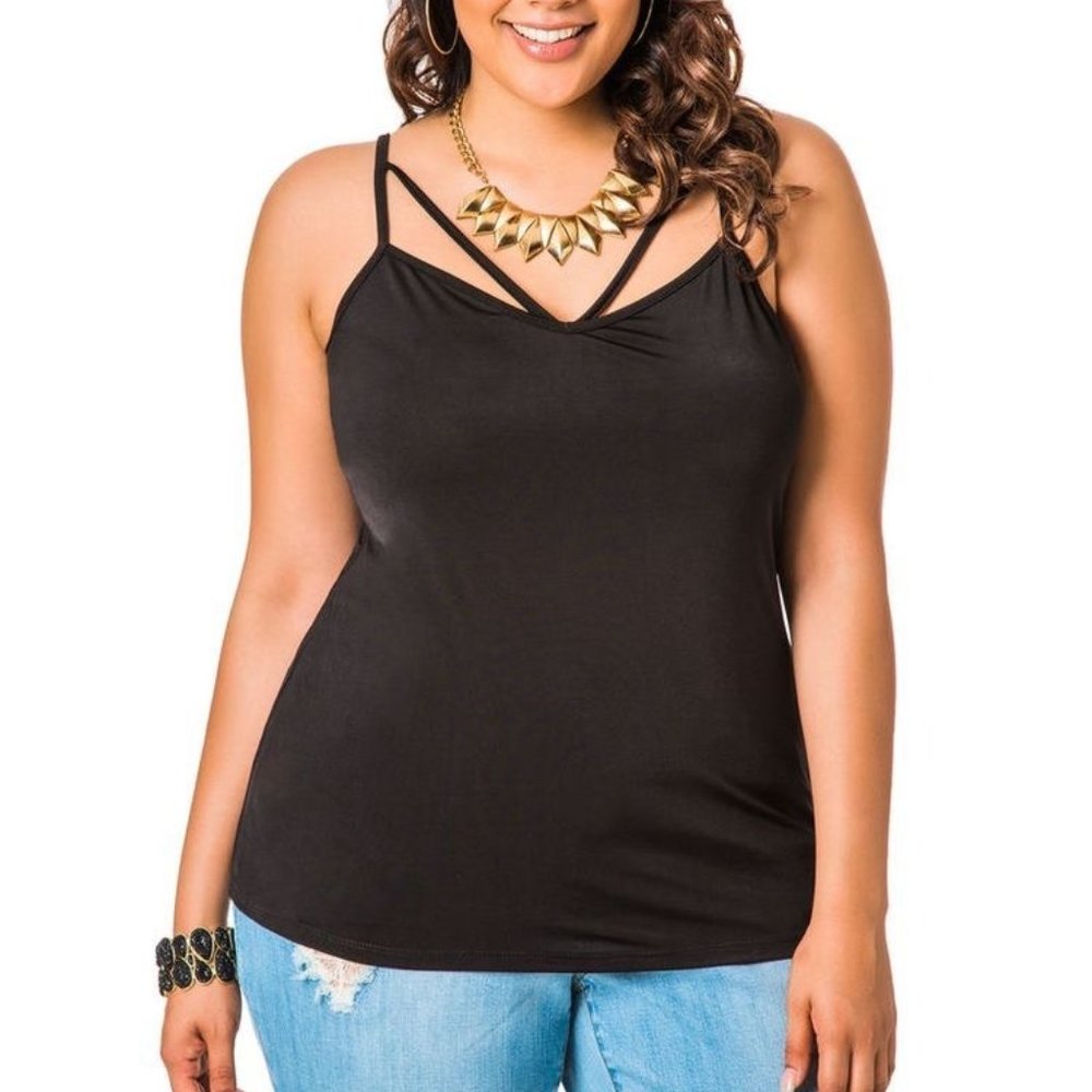 *Clearance* NWT Ashley Stewart Black Cami Strap Criss Cross Top Plus Size 1X